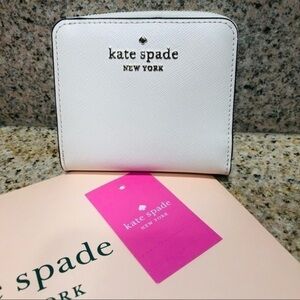 Kate Spade New York Parchment Bifold Wallet Zip Coin Pocket Leather NWT